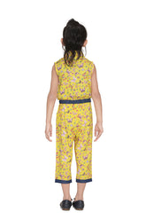 Girls Cotton Yellow Butterfly Capri Style Jumpsuit